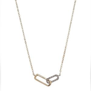 NWT Diamond Accent Paperclip Necklace In 14k White & Yellow Gold